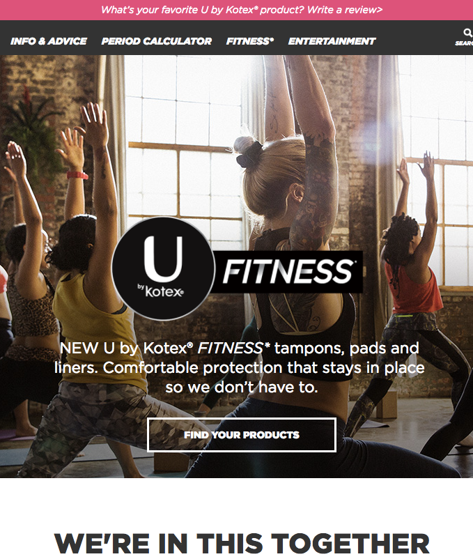 A view of the U by Kotex FITNESS web site.