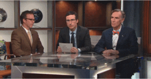 (L-R) Tim Washer, John Oliver and Bill Nye