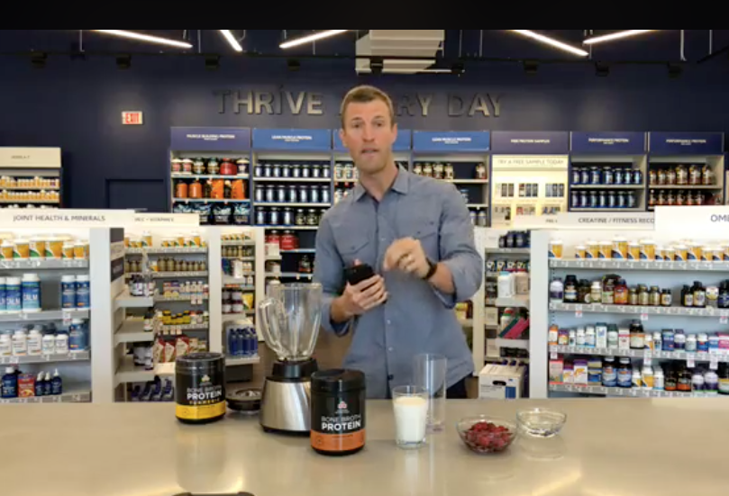 A screen shot of Dr. Axe's Facebook Live session from a The Vitamin Shoppe location.